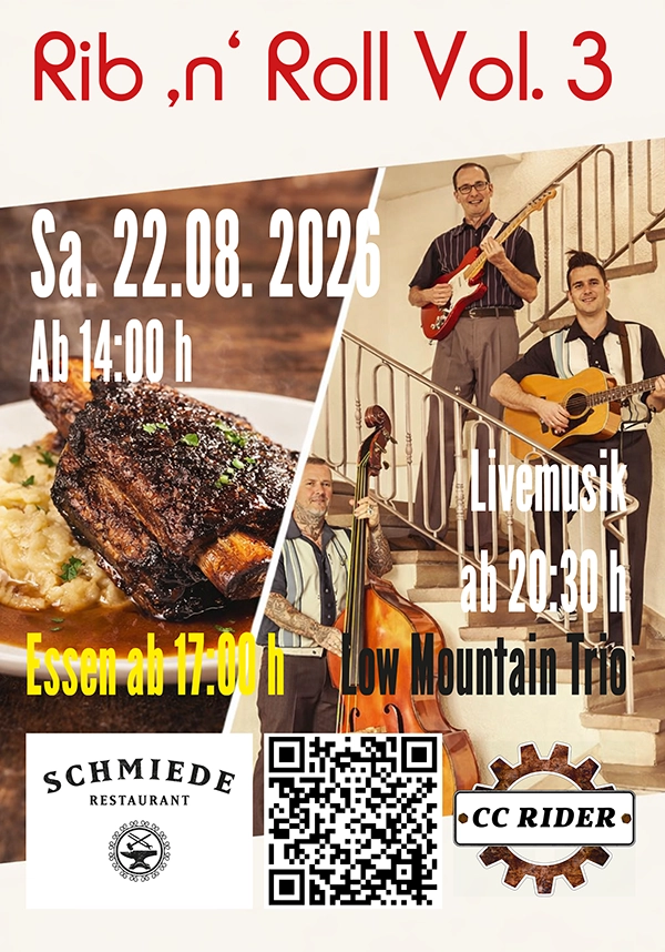 Konzert Einsiedeln 22.08.2026 - Verlängerung bis 02:00 h - Beginn 20:30 h mit &laquo;Rib 'n' Roll 3&raquo;
